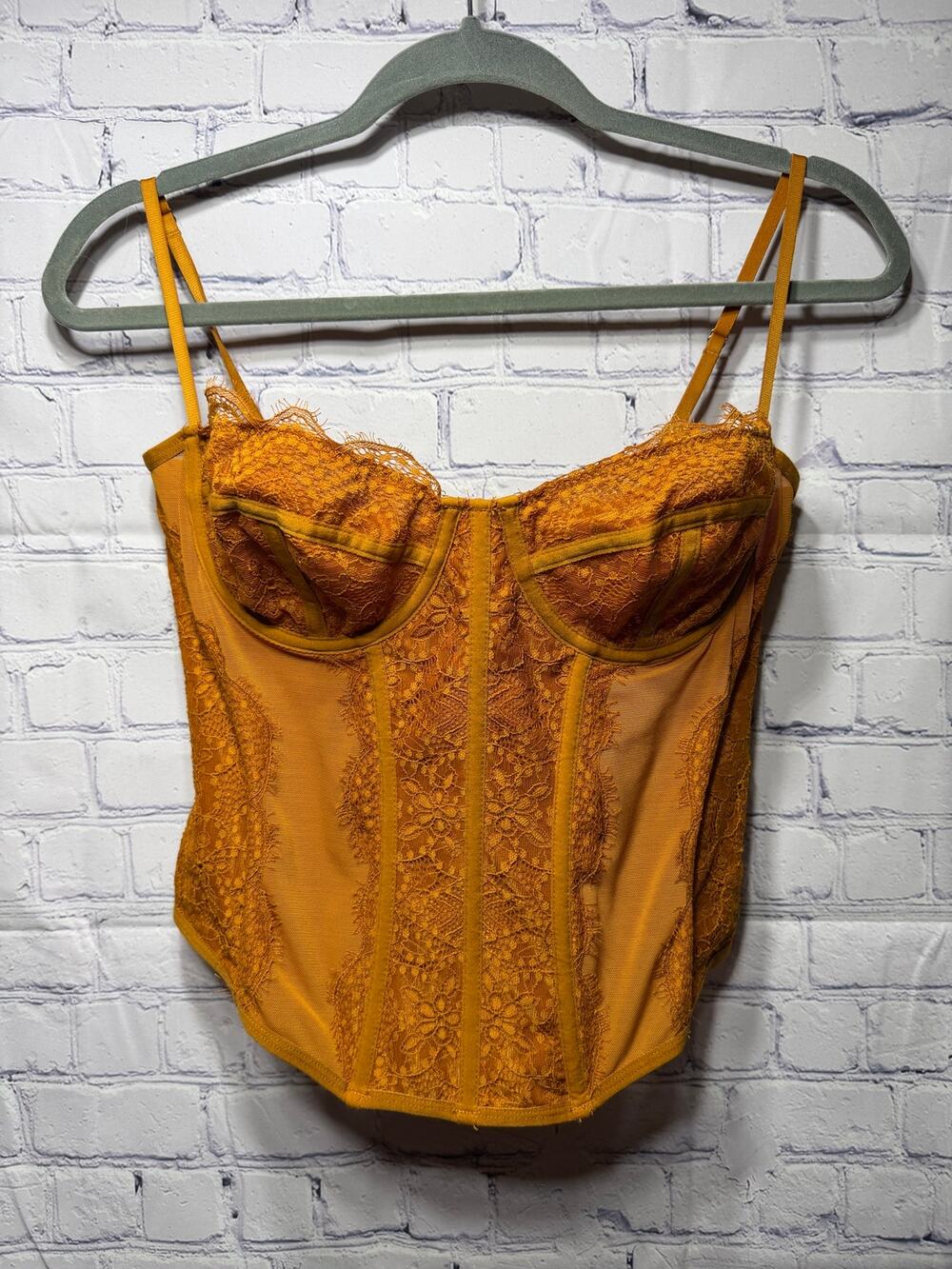 Womens Corset Bustier Top Gold Sz XL Lace Whimsigoth Fary Coquette